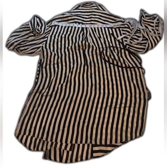 Massimo Dutti Satiny Black and Cream Striped Lounge Jacket/shirt Lg - Picture 6 of 15